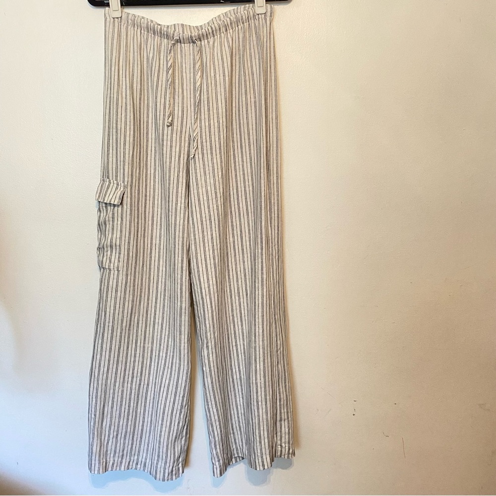 Chico's Wide Legged Linen Striped Pants size 1